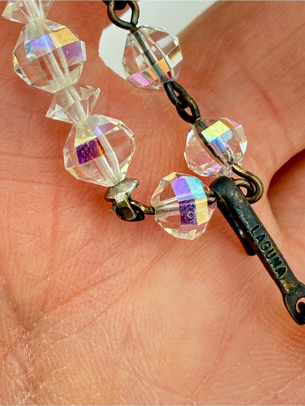 Vintage Laguna AB Crystal Necklace Aurora Borealis Beaded 20-22” Shepherds Hook - Picture 17 of 17